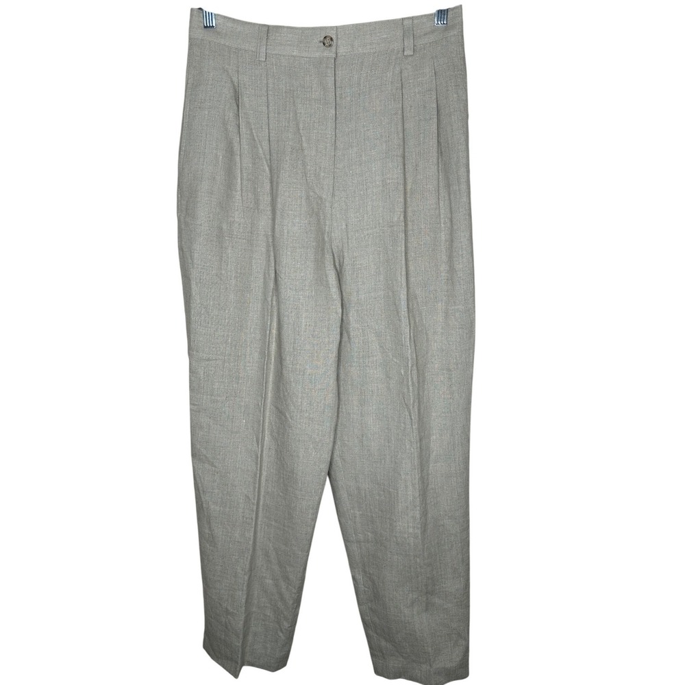 Casual Corner Petite 100% Linen Trousers Beige Pleated High Rise Pants 14P NWT